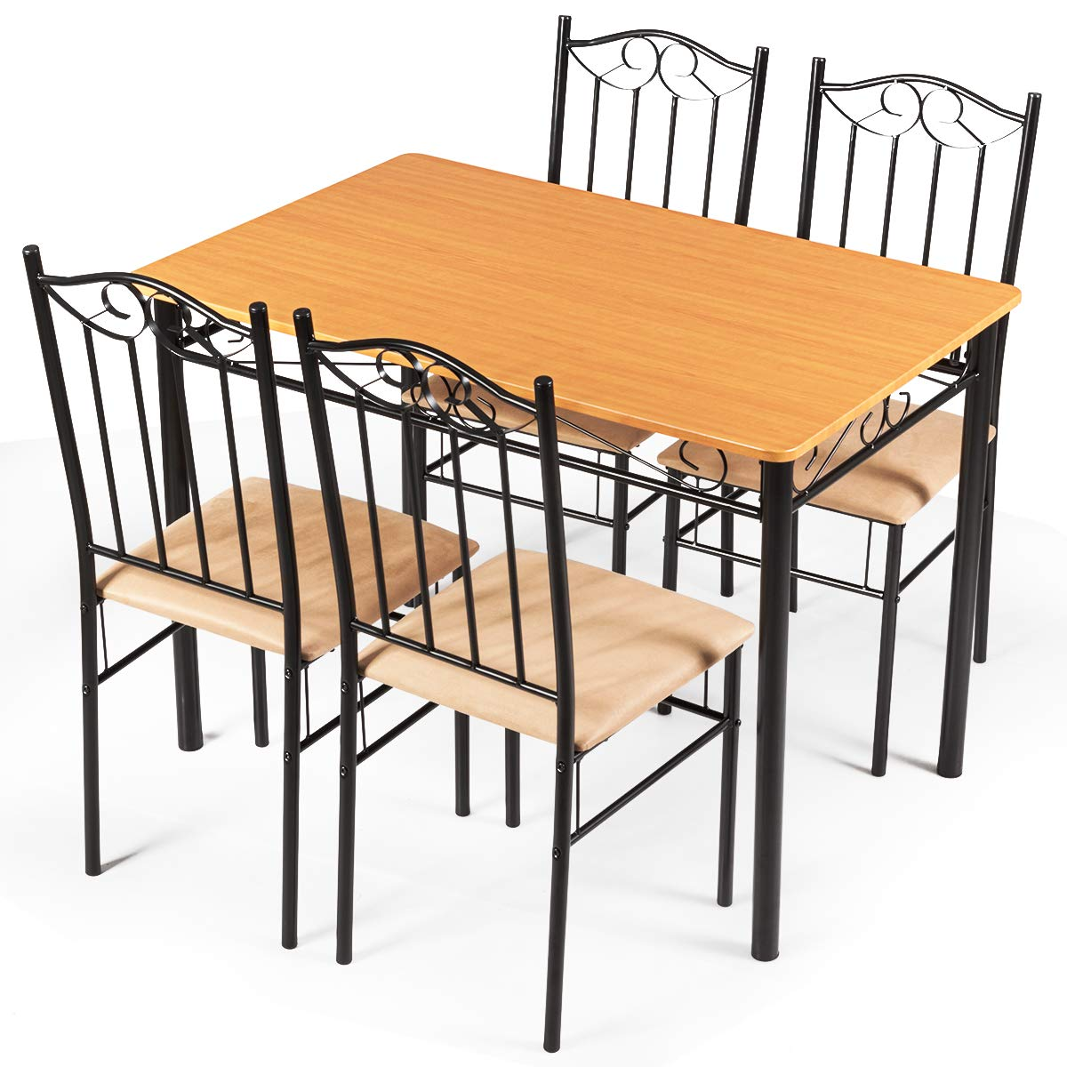 Tangkula 5 Piece Dining Table Set Vintage Wood Top Padded Seat Dining Table and Chairs Set